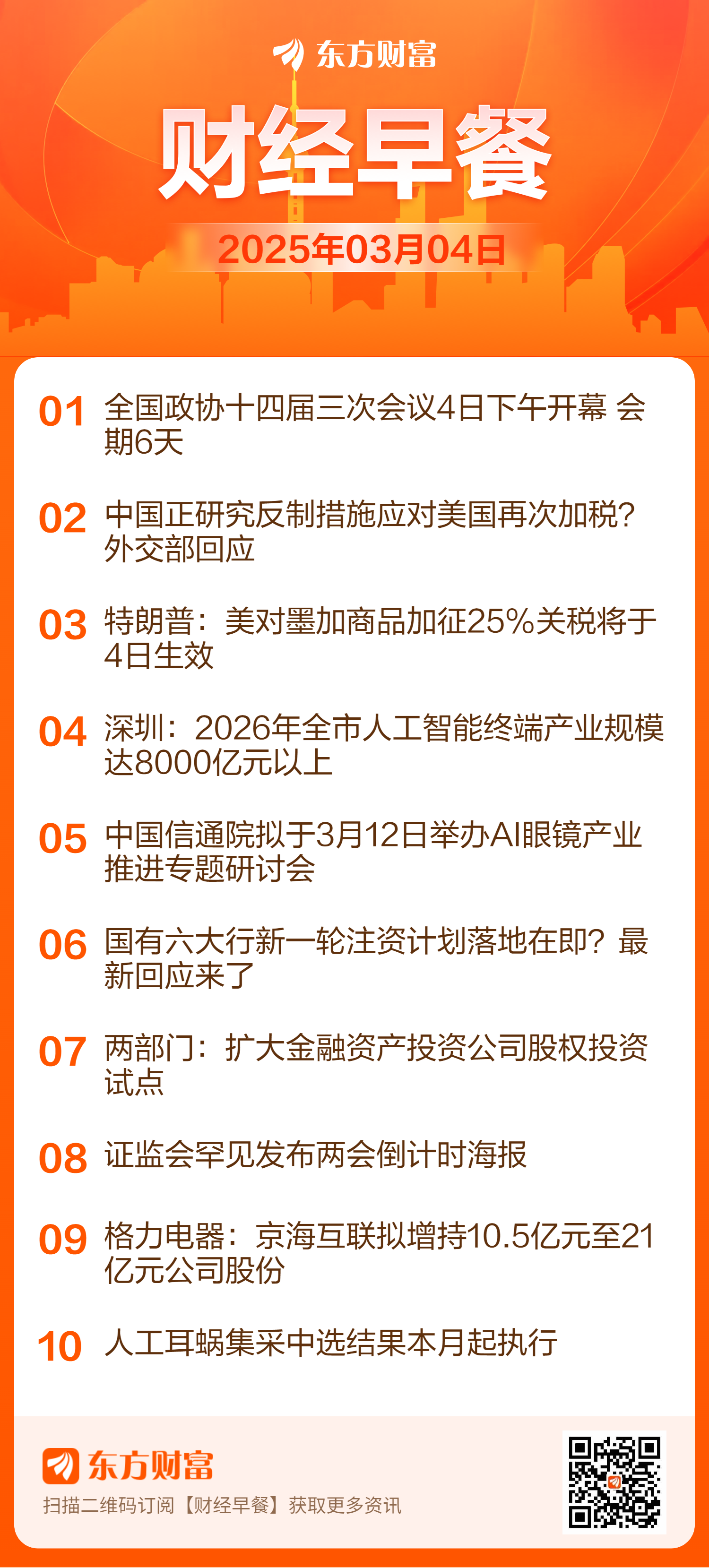 问鼎娱乐 东方财富财经早餐 3月4日周二
