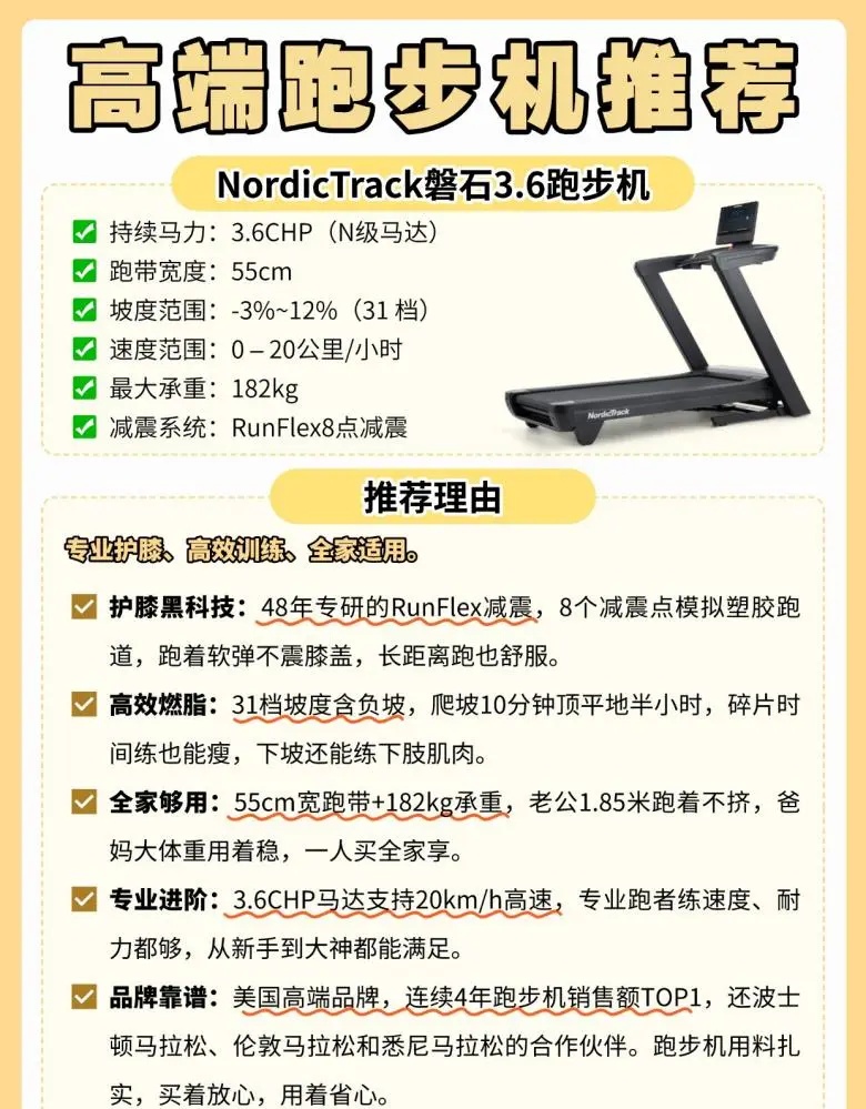 NordicTrack磐石3.6避震系统_网上买跑步机什么牌子好_高端跑步机护膝选购