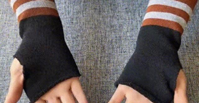 露指手套手工制作_旧袜子改造暖手宝_健身护腕手套